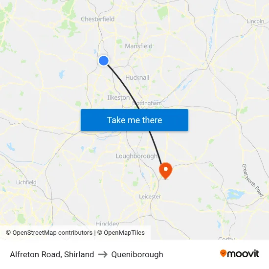 Alfreton Road, Shirland to Queniborough map