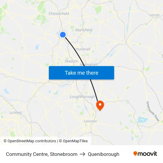Community Centre, Stonebroom to Queniborough map