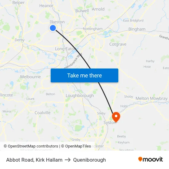 Abbot Road, Kirk Hallam to Queniborough map