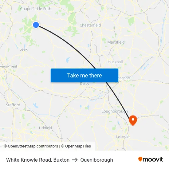 White Knowle Road, Buxton to Queniborough map