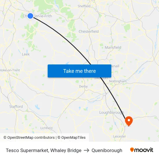 Tesco Supermarket, Whaley Bridge to Queniborough map