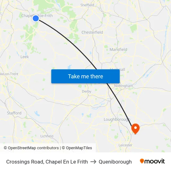 Crossings Road, Chapel En Le Frith to Queniborough map