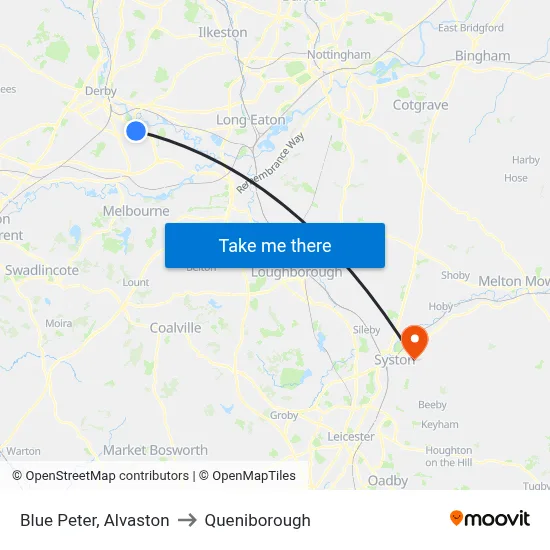 Blue Peter, Alvaston to Queniborough map