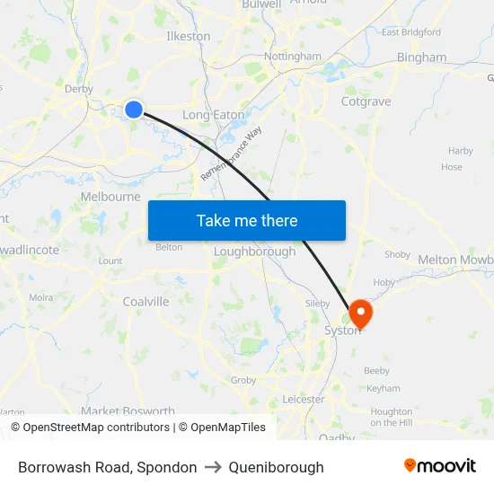Borrowash Road, Spondon to Queniborough map