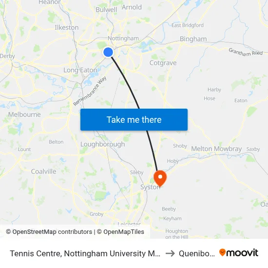 Tennis Centre, Nottingham University Main Campus (Un03) to Queniborough map