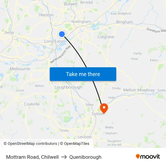 Mottram Road, Chilwell to Queniborough map