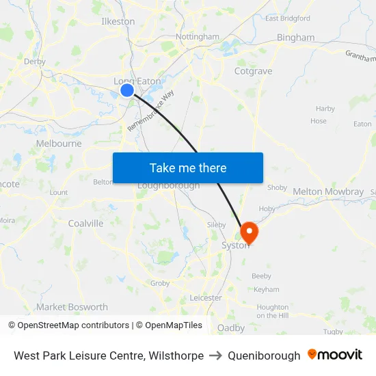 West Park Leisure Centre, Wilsthorpe to Queniborough map