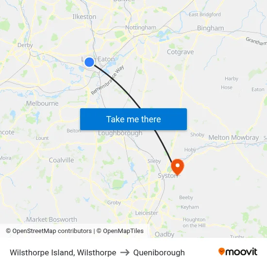 Wilsthorpe Island, Wilsthorpe to Queniborough map