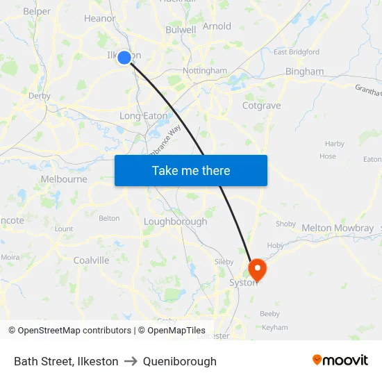 Bath Street, Ilkeston to Queniborough map
