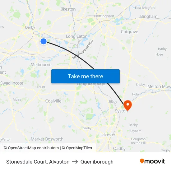 Stonesdale Court, Alvaston to Queniborough map