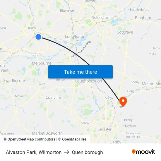 Alvaston Park, Wilmorton to Queniborough map