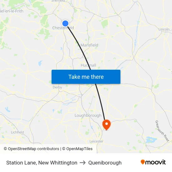 Station Lane, New Whittington to Queniborough map