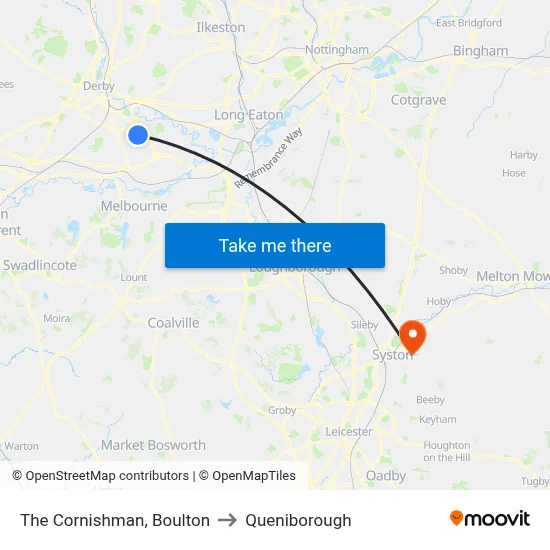 The Cornishman, Boulton to Queniborough map