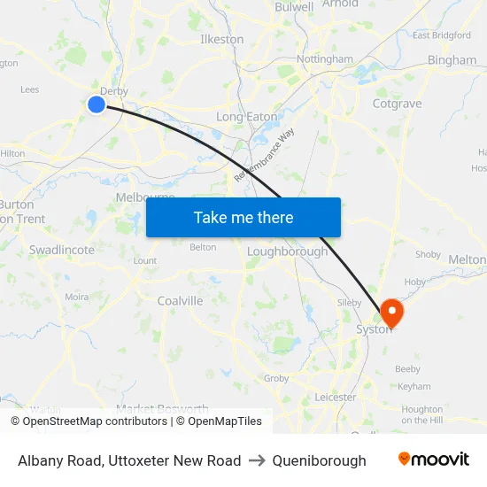 Albany Road, Uttoxeter New Road to Queniborough map