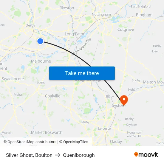 Silver Ghost, Boulton to Queniborough map