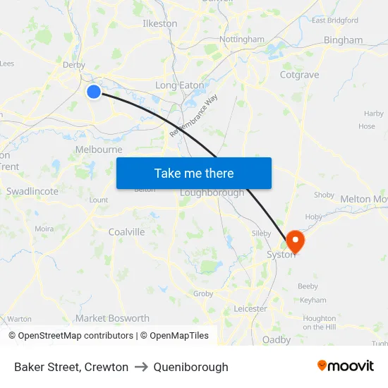 Baker Street, Crewton to Queniborough map