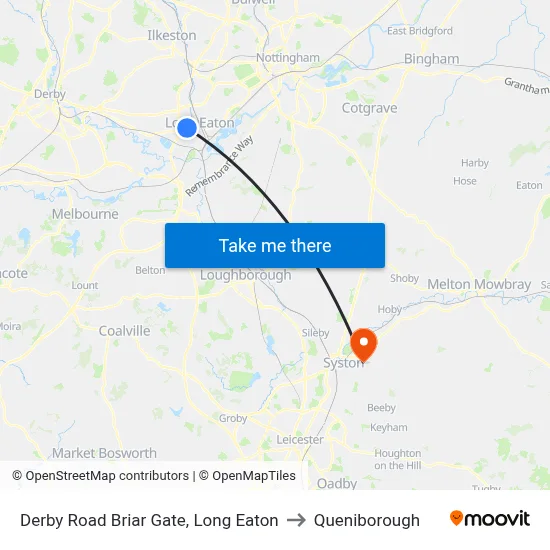 Derby Road Briar Gate, Long Eaton to Queniborough map