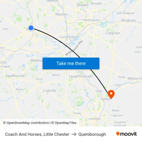 Coach And Horses, Little Chester to Queniborough map
