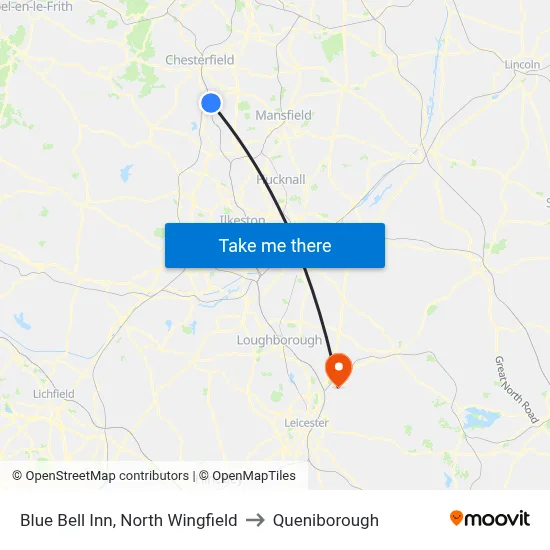 Blue Bell Inn, North Wingfield to Queniborough map