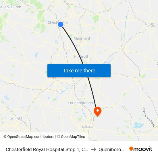Chesterfield Royal Hospital Stop 1, Calow to Queniborough map