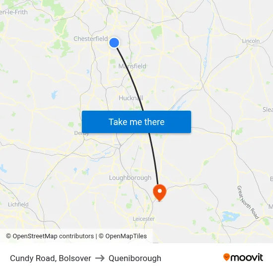 Cundy Road, Bolsover to Queniborough map