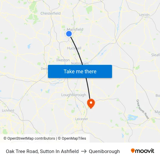 Oak Tree Road, Sutton In Ashfield to Queniborough map