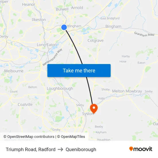 Triumph Road, Radford to Queniborough map