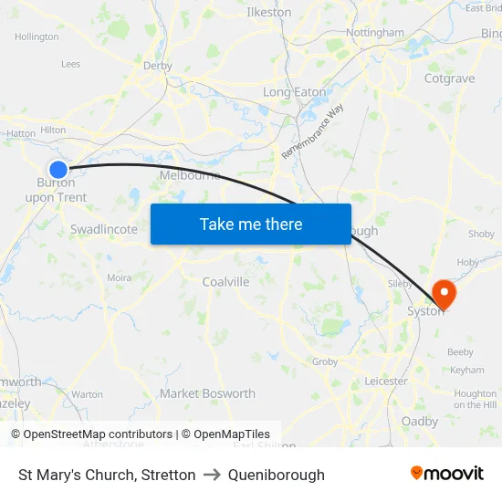 St Mary's Church, Stretton to Queniborough map