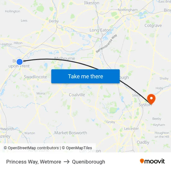 Princess Way, Wetmore to Queniborough map
