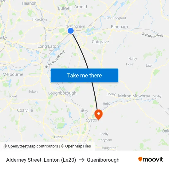 Alderney Street, Lenton (Le20) to Queniborough map