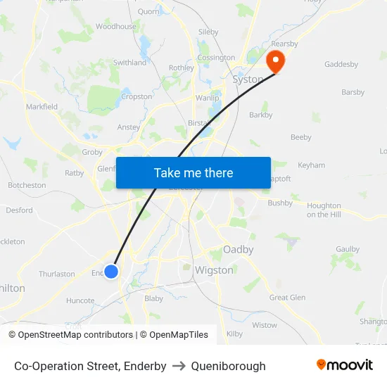 Co-Operation Street, Enderby to Queniborough map