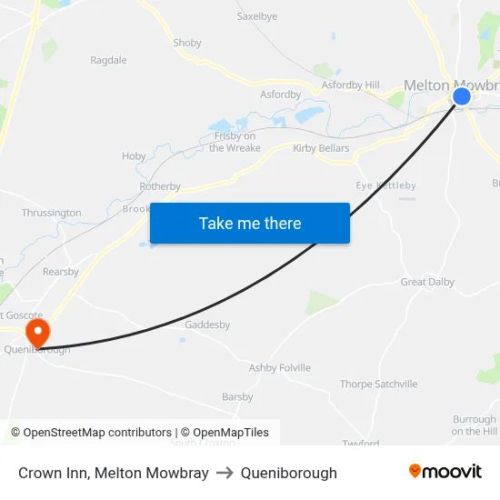 Crown Inn, Melton Mowbray to Queniborough map