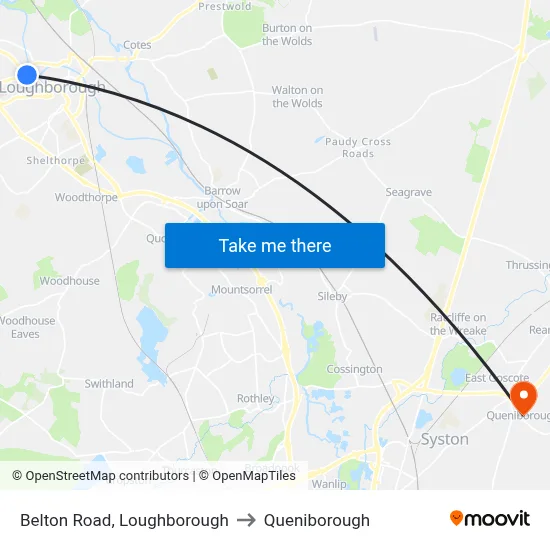 Belton Road, Loughborough to Queniborough map