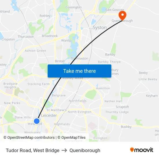 Tudor Road, West Bridge to Queniborough map