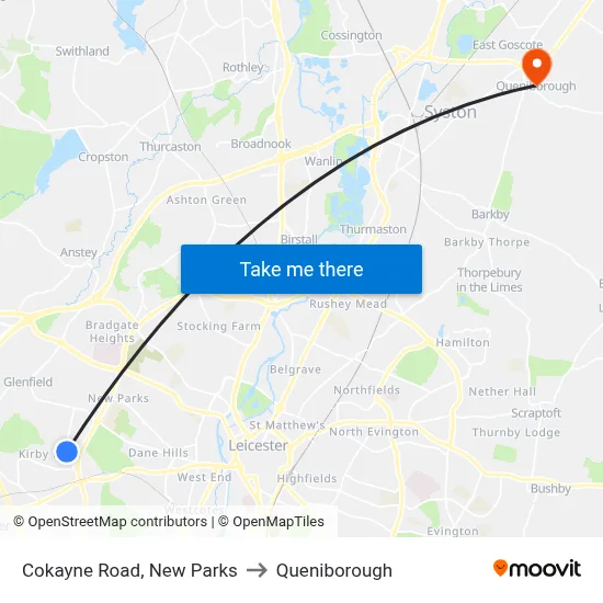 Cokayne Road, New Parks to Queniborough map