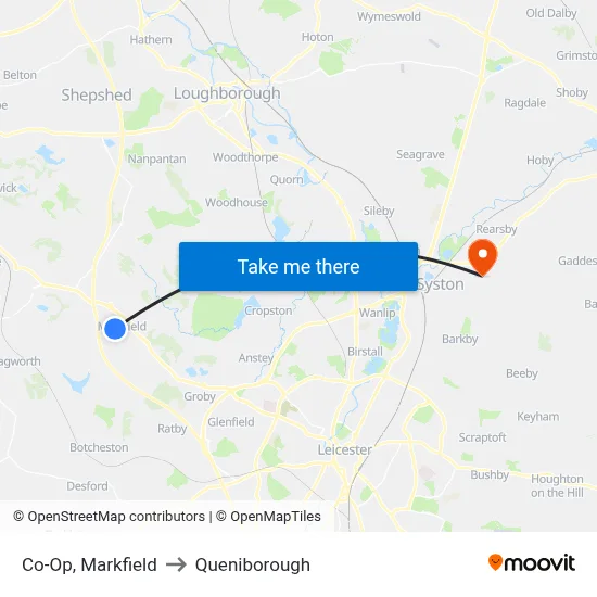 Co-Op, Markfield to Queniborough map