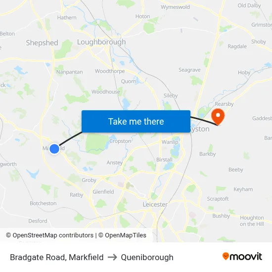 Bradgate Road, Markfield to Queniborough map