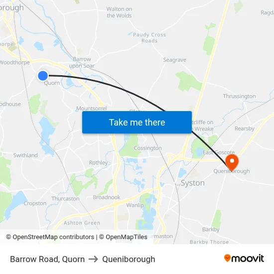 Barrow Road, Quorn to Queniborough map