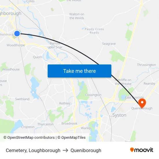 Cemetery, Loughborough to Queniborough map