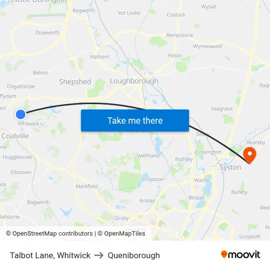 Talbot Lane, Whitwick to Queniborough map