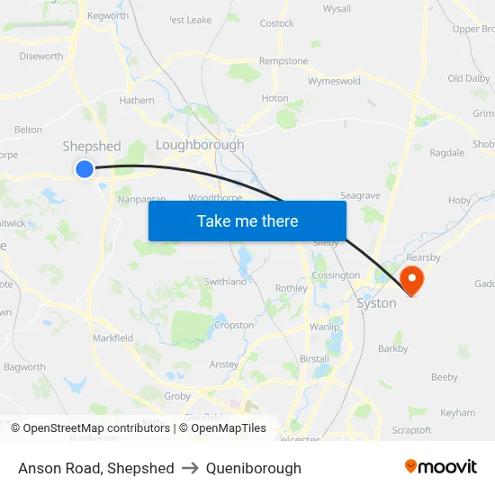 Anson Road, Shepshed to Queniborough map