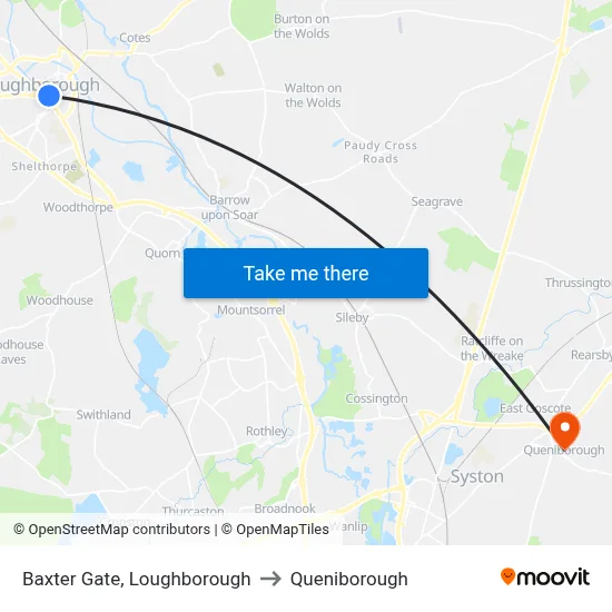 Baxter Gate, Loughborough to Queniborough map