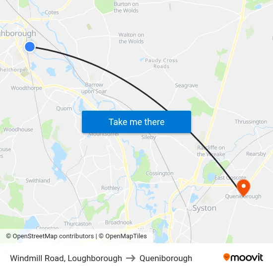 Windmill Road, Loughborough to Queniborough map