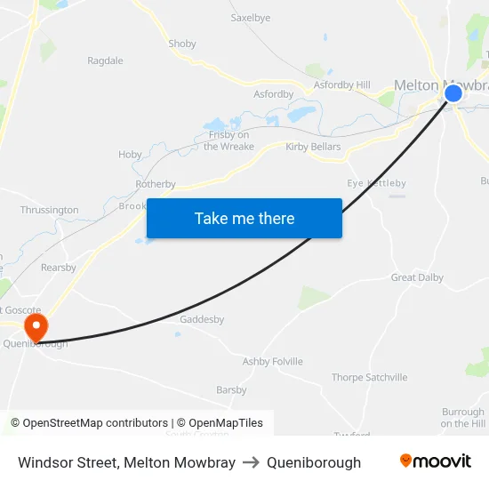Windsor Street, Melton Mowbray to Queniborough map
