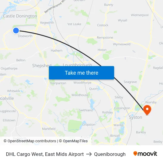 DHL Cargo West, East Mids Airport to Queniborough map