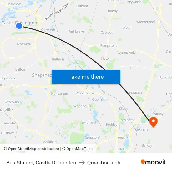 Bus Station, Castle Donington to Queniborough map