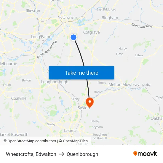 Wheatcrofts, Edwalton to Queniborough map