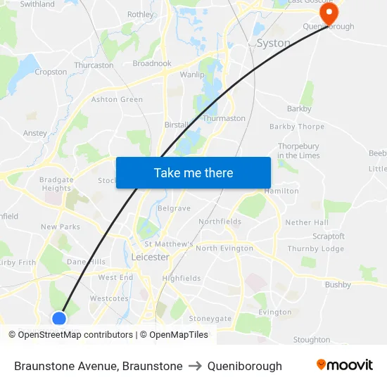 Braunstone Avenue, Braunstone to Queniborough map