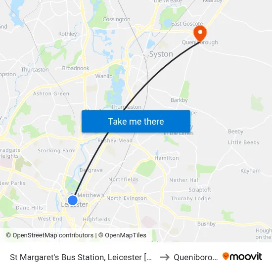St Margaret's Bus Station, Leicester [Stand Sc] to Queniborough map