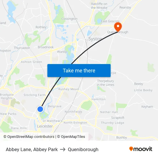 Abbey Lane, Abbey Park to Queniborough map